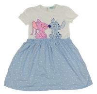 Bílo-světlemodré puntíkaté šaty se Stitchem a Angel Disney