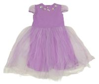 Levandulové šaty s tylem a 3D kvítky