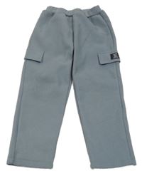 Šedomodré flaušové tepláky s kapsami shein