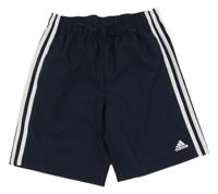 Tmavomodré sportovní fuknční kraťasy s pruhy a logem Adidas