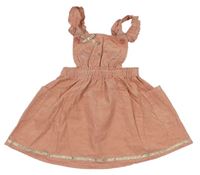 Meruňkové manšestrové laclové šaty s čumáčkem Monsoon