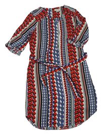 Modro-červeno-bílé vzorované šaty s páskem River Island