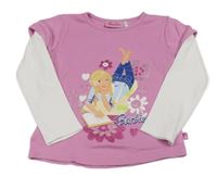 Růžovo-bílé triko s dívkou - Barbie