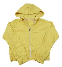 Žlutá propínací crop mikina s kapucí 