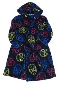 Tmavomodro-barevný plyšový župan se Spidermany a kapucí George