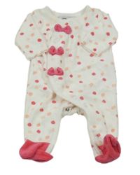 Bílo-růžový puntíkatý sametový overal s mašlemi 