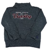 Tmavomodrá melírovaná mikina s nápisem a límcem Yigga