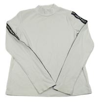 Bílo-černé žebrované triko s nápisy a stojáčkem 