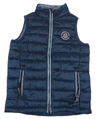 Tmavomodrá šusťáková zateplená vesta s výšivkou 