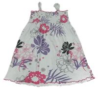 Bílo-fialovo-růžové květované šaty 