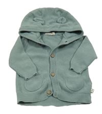 Zelený propínací svetr s kapucí 