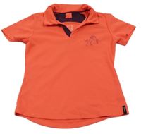 Korálové sportovní tričko s límečkem a koněm Fouganza 