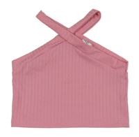 Růžový žebrovaný crop top Shein