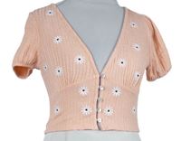 Dámská růžová kytičkovaná crop halenka Bershka 