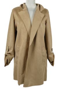Dámský béžový semišový kabát s rolovacími rukávy 