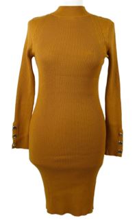 Dámské hořčicové žebrované pletené šaty 