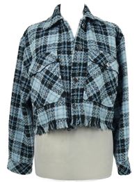 Dámská modro-tmavomodrá kostkovaná pletená košilová bunda Stradivarius