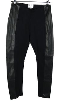 Dámské černé tregíny s koženkovými pruhy Up2Fashion 