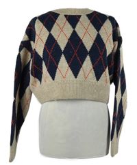 Dámský béžovo-tmavomodrý kárový crop svetr Primark 