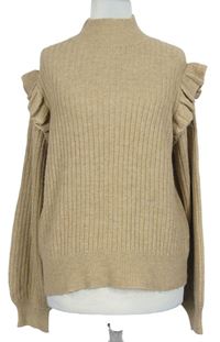 Dámský béžový žebrovaný svetr s volánky New Look 