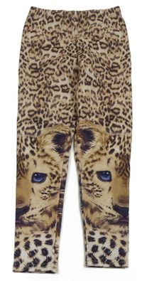 Béžové legíny s flíčky s leopardy 