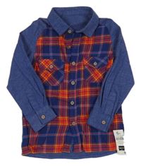 Nové- Červeno-modrá kostkovaná flanelovo/bavlněná košile Dunnes