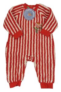 Nové - Červeno-bílá pruhovaná huňatá kombinéza s kytičkou Cath Kids 