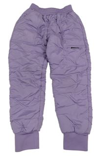 Fialové šusťákové prošívané zateplené kalhoty 
