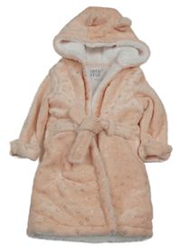 Světlerůžový chlupatý zateplený župan s hvězdičkami a kapucí F&F)