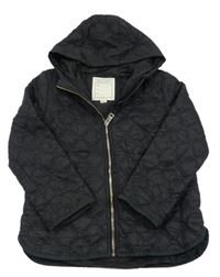 Černá šusťáková prošívaná zateplená bunda s kapucí River Island