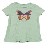 Mátové tričko s motýlkem z flitrů H&M