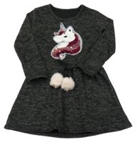 Čero-šedé melírované šaty s jednorožcem