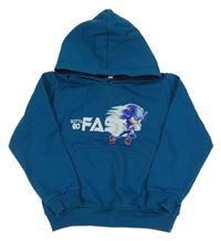 Petrolejová mikina se Sonicem a kapucí 