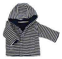 Tmavomodro-bílá pruhovaná sametová zateplená propínací mikina s kapucí M&S