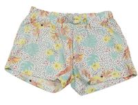 Bílé puntíkaté bavlněné kraťasy s papoušky kids