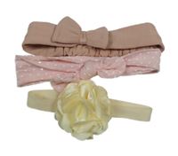 3 x čelenka - růžová, růžová s puntíky + žlutá s 3D květinou