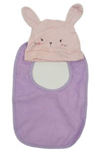 2 set - růžová čepice s oušky + fialový slintáček 