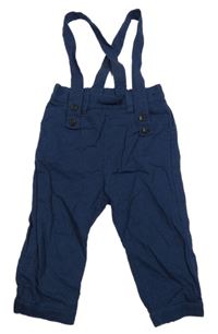 Modré lněné kalhoty s kšandami M&S