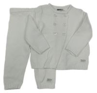 2set - Bílý propínací svetr + pletené kalhoty DKNY