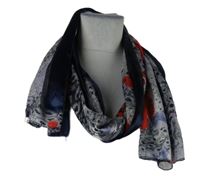 Dámský tmavomodro-bílo-černý saténový šátek s květy 