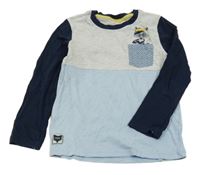 Modro-šedé triko s vlkem a kapsičkou N.K.D