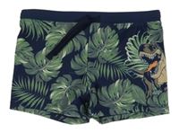 Tmavomodré nohavičkové plavky s listy a dinosaurem. Dopodopo