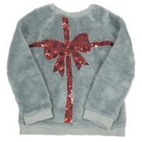 Šedá chlupatá mikina s mašlí z flitrů