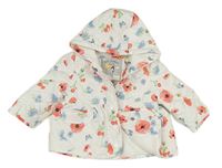 Bílá květovaná prošívaná zateplená bunda s kapucí Mothercare