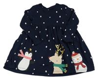 Tmavomodré puntíkaté bavlněné šaty se sobem a tučňákem F&F