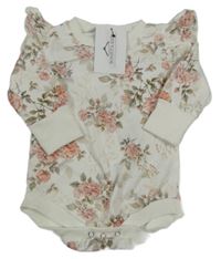 Nové - Smetanové květované body s volánky 