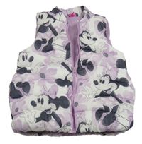 Lila-bílá květovaná šusťáková zateplená vesta s Minnie Disney