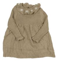 Hnědé svetrové žebrované šaty s límečkem 