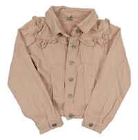 Světlerůžová riflová crop bunda s volánky Monsoon