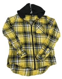 Žluto-černá kostkovaná flanelová košile s kapucí Y.F.K.